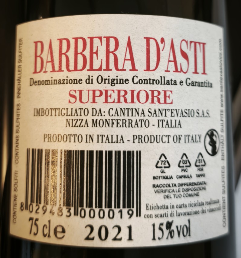 Etiketa Barbera d´Asti DOCG Superiore