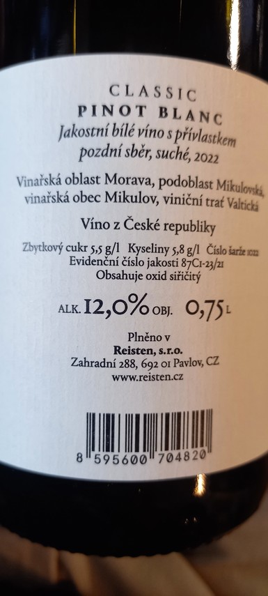 Etiketa Pinot blanc Classic